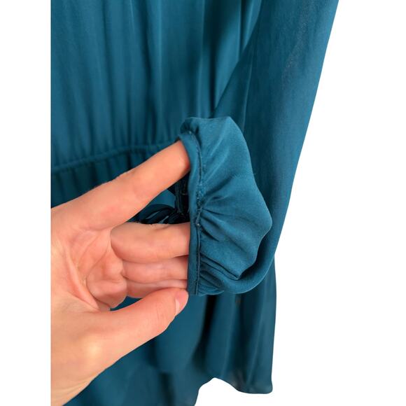 Turquoise emerald aqua blue silk Haute Hippie dress size L - Picture 5 of 7